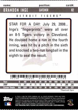 2009 Topps Ticket to Stardom - Perforated #82 Brandon Inge Back