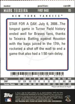 2009 Topps Ticket to Stardom - Perforated #85 Mark Teixeira Back