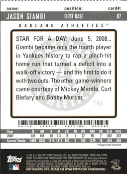 2009 Topps Ticket to Stardom - Perforated #87 Jason Giambi Back