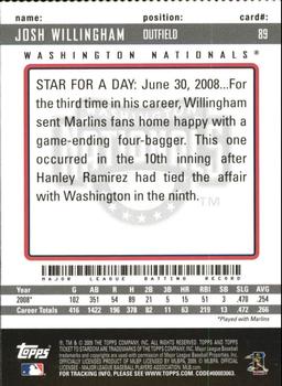 2009 Topps Ticket to Stardom - Perforated #89 Josh Willingham Back