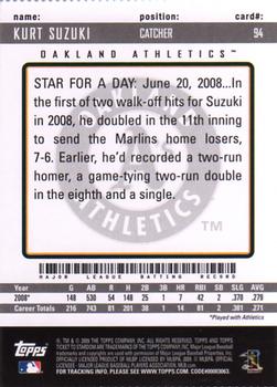 2009 Topps Ticket to Stardom - Perforated #94 Kurt Suzuki Back