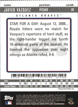 2009 Topps Ticket to Stardom - Perforated #119 Javier Vazquez Back