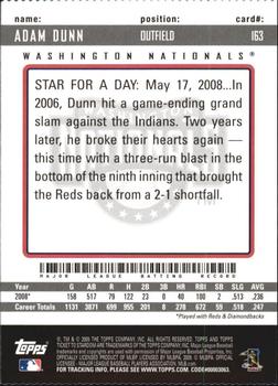 2009 Topps Ticket to Stardom - Perforated #163 Adam Dunn Back