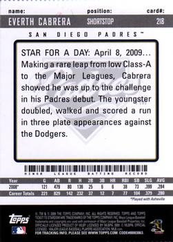 2009 Topps Ticket to Stardom - Perforated #218 Everth Cabrera Back