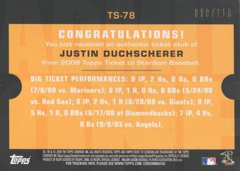 2009 Topps Ticket to Stardom - Ticket Stubs #TS-78 Justin Duchscherer Back