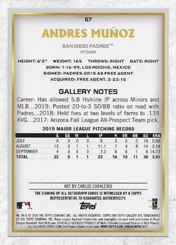 2020 Topps Gallery - Autographs #67 Andres Muñoz Back