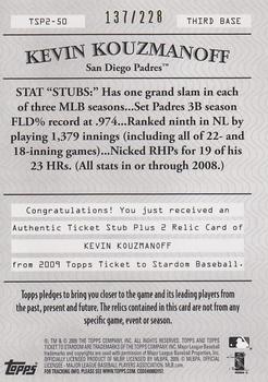 2009 Topps Ticket to Stardom - Ticket Stubs Plus Memorabilia Dual #TSP2-50 Kevin Kouzmanoff Back