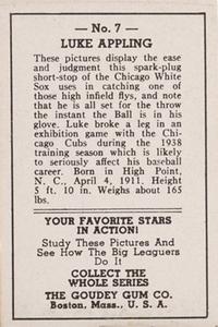 1938 Goudey Big League Movies (R326) #7 Luke Appling Back
