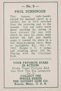 1938 Goudey Big League Movies (R326) #9 Paul Derringer Back