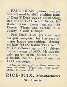 1935 Rice-Stix UM7 #NNO Paul Dean Back