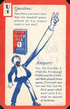 1934 Quaker Oats Ask Me Trivia #U1 Babe Ruth / Pittsburgh Pirates / Cincinnati Reds Front