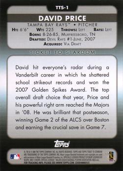 2009 Topps Ticket to Stardom - Ticket To Stardom #TTS-1 David Price Back