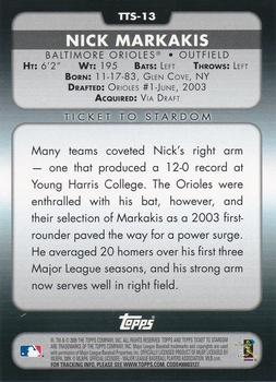2009 Topps Ticket to Stardom - Ticket To Stardom #TTS-13 Nick Markakis Back