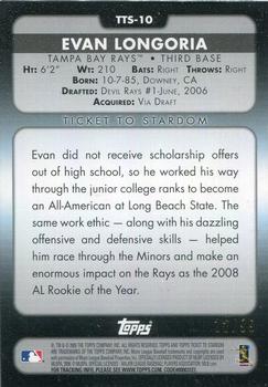 2009 Topps Ticket to Stardom - Ticket To Stardom Blue #TTS-10 Evan Longoria Back