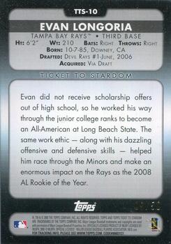2009 Topps Ticket to Stardom - Ticket To Stardom Gold #TTS-10 Evan Longoria Back