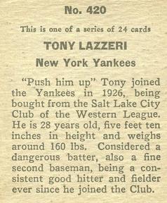 1933 Eclipse Import R337 #420 Tony Lazzeri Back