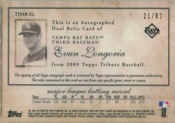 2009 Topps Tribute - Autograph Dual Relics #TDAR-EL Evan Longoria Back