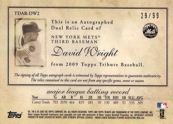 2009 Topps Tribute - Autograph Dual Relics #TDAR-DW2 David Wright Back