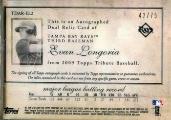 2009 Topps Tribute - Autograph Dual Relics Blue #TDAR-EL2 Evan Longoria Back