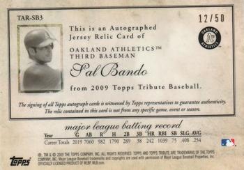 2009 Topps Tribute - Autograph Relics Black #TAR-SB3 Sal Bando Back