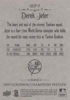 2009 Upper Deck - Goodwin Champions Preview #GCP-7 Derek Jeter Back