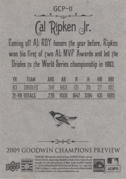 2009 Upper Deck - Goodwin Champions Preview #GCP-11 Cal Ripken Jr. Back