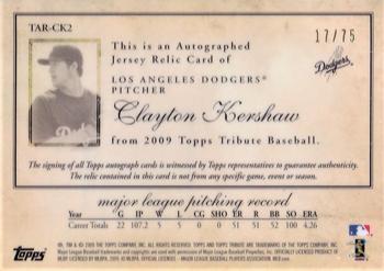 2009 Topps Tribute - Autograph Relics Blue #TAR-CK2 Clayton Kershaw Back