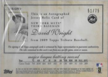 2009 Topps Tribute - Autograph Relics Blue #TAR-DW1 David Wright Back