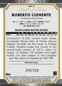 2020 Topps Gallery - Hall of Fame Gallery Green #HOFG-15 Roberto Clemente Back