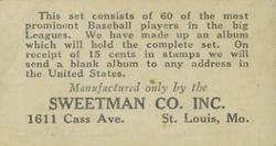 1928 Sweetman (F50) #26 Lou Gehrig Back