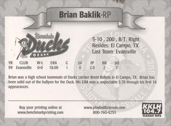 2000 Play Ball Ozark Mountain Ducks #NNO Brian Baklik Back