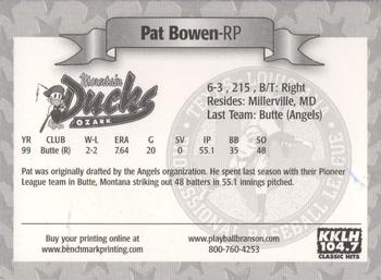 2000 Play Ball Ozark Mountain Ducks #NNO Pat Bowen Back