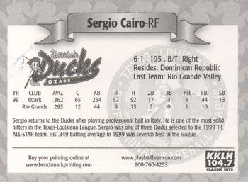 2000 Play Ball Ozark Mountain Ducks #NNO Sergio Cairo Back
