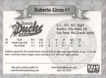 2000 Play Ball Ozark Mountain Ducks #NNO Roberto Giron Back