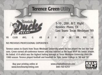 2000 Play Ball Ozark Mountain Ducks #NNO Terence Green Back