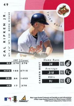 1998 Pinnacle Certified Test Issue - Certified Red Test Issue #49 Cal Ripken Jr. Back