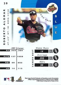 1998 Pinnacle Certified Test Issue - Mirror Blue Test Issue #20 Roberto Alomar Back