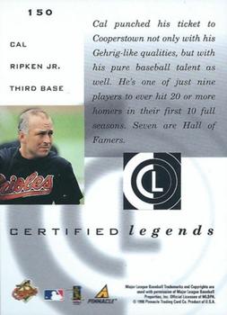 1998 Pinnacle Certified Test Issue - Mirror Blue Test Issue #150 Cal Ripken Jr. Back