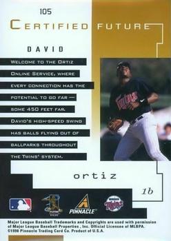 1998 Pinnacle Certified Test Issue - Mirror Gold Test Issue #105 David Ortiz Back