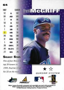 1998 Select Test Issue #64 Fred McGriff Back