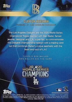 2020 Topps x Ben Baller: Los Angeles Dodgers World Series Champions #1 Clayton Kershaw Back