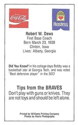 1985 Atlanta Braves Police #NNO Bobby Dews Back