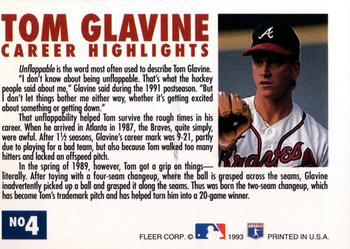1993 Fleer - Tom Glavine Career Highlights #4 Tom Glavine Back