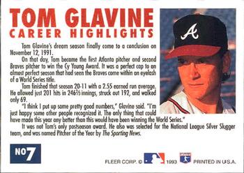 1993 Fleer - Tom Glavine Career Highlights #7 Tom Glavine Back
