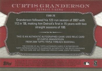 2009 Topps Triple Threads - Relic Autographs #TTAR-26 Curtis Granderson Back