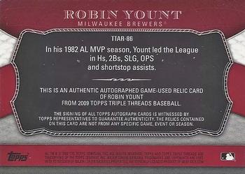 2009 Topps Triple Threads - Relic Autographs #TTAR-86 Robin Yount Back