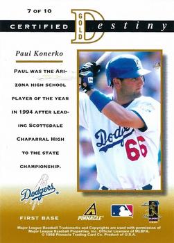 1998 Pinnacle Certified Test Issue - Certified Gold Destiny Test Issue #7 Paul Konerko Back
