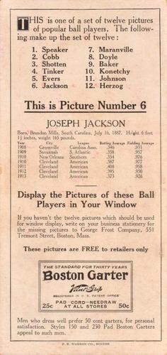 1914 Boston Garter (H813-2) #6 Joe Jackson Back