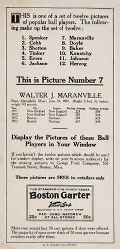 1914 Boston Garter (H813-2) #7 Walter Maranville Back