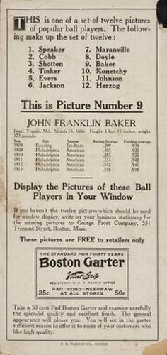 1914 Boston Garter (H813-2) #9 Home Run Baker Back